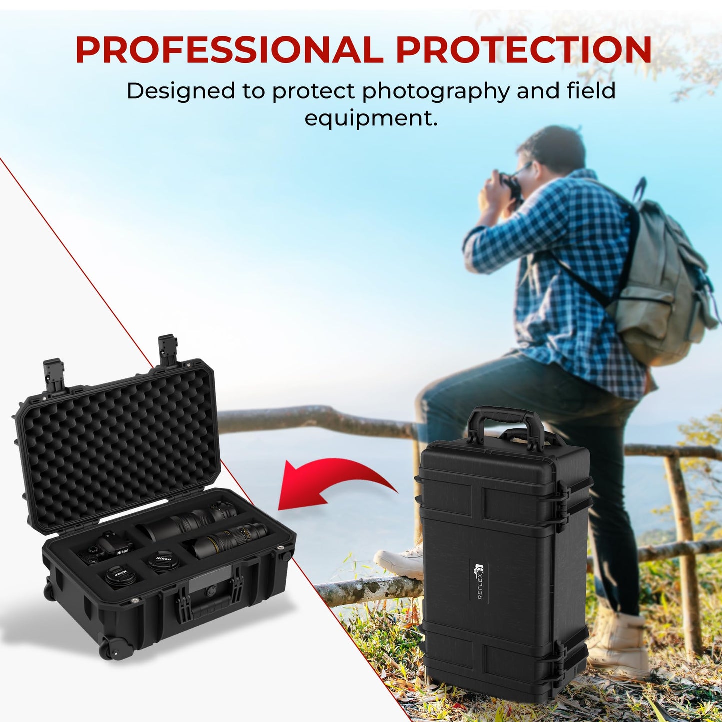 Reflex Camera Large Protective Hard Camera Case suitable for Drones, Lens, DSLR & Guns. Smooth Rolling Wheels, Waterproof IP67, Shockproof (Rolling Hard Case with Foam)