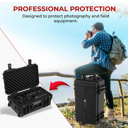 Reflex Camera Large Protective Hard Camera Case suitable for Drones, Lens, DSLR & Guns. Smooth Rolling Wheels, Waterproof IP67, Shockproof (Rolling Hard Case with Foam)