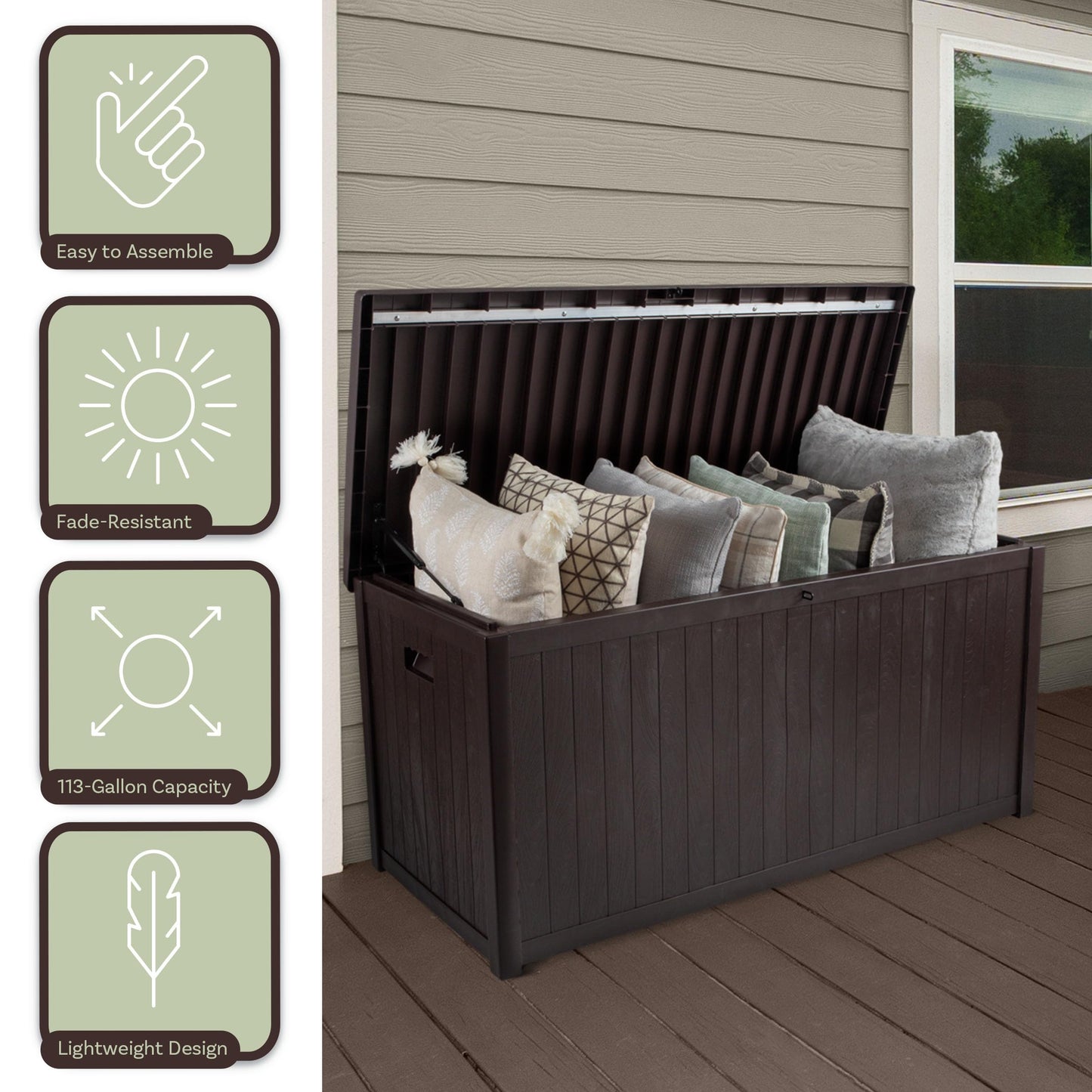 Outdoor Storage Box - 113 Gallon Lockable Deck Box for Pool Accessories, Patio Furniture Cushions, or Package Delivery Boxes for Outside - Deck Boxes Outdoor Waterproof by Pure Garden (Coffee)