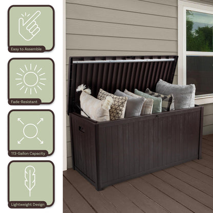 Outdoor Storage Box - 113 Gallon Lockable Deck Box for Pool Accessories, Patio Furniture Cushions, or Package Delivery Boxes for Outside - Deck Boxes Outdoor Waterproof by Pure Garden (Coffee)