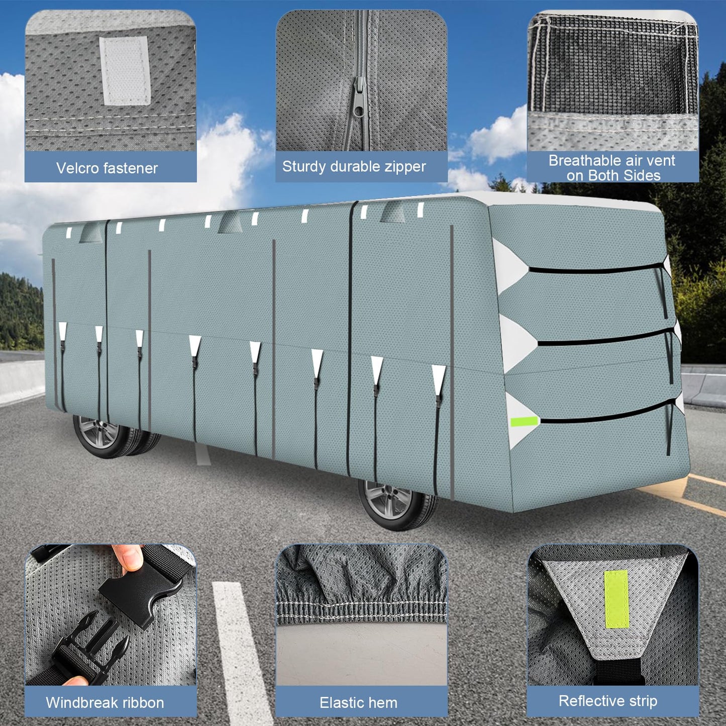 MuRealy Upgraded 37-40 ft RV Covers, Extra-Thick Camper Cover, 2025 New Travel Trailer RV Cover, Tearproof Waterproof Windproof Anti-UV