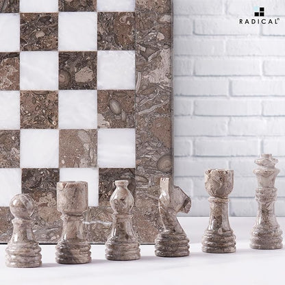 Radicaln Marble Chess Set 12 Inches Grey Oceanic and White Handmade Classic Strategy Board Game Ideal Chess Board &amp 32 Pieces for Adults