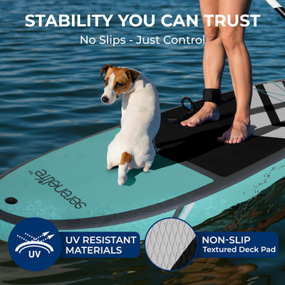 SereneLife XL Inflatable Stand Up Paddle Board – Extra-Wide, Pet & Family-Friendly SUP for Adults, Kids & Pets – Non-Slip Deck, Lightweight Stable Design, Premium Accessories - 440 lbs Capacity
