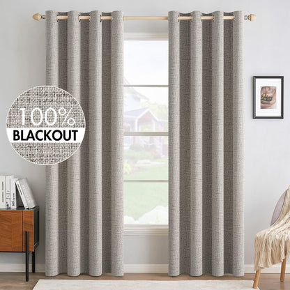 MIULEE 100% Blackout Linen Textured Curtains - Thermal Insulated Warm Taupe | 52 x 96 Inch (2 Panels)