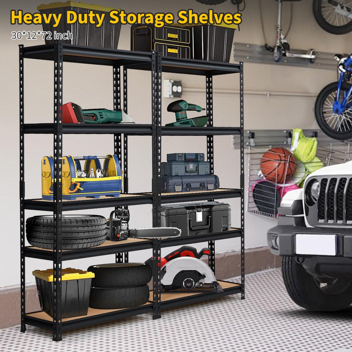 MilleLoom 48 in l x 18 in w x 72 in h 5-Tier Heavy Duty Storage Shelving Unit, 2500 LBS Capacity, Adjustable Metal Rack for Garage, Kitchen Pantry, Basement Organization