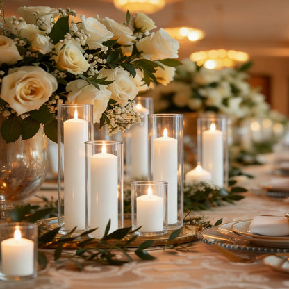 HTTBEIZI Pillar Candles Bulk Set - Unscented, Smokeless, Dripless | 3 Sizes: 2x3, 2x6, 2x8 Inches | Ideal for Weddings, Christmas & Home Decor (36, White)