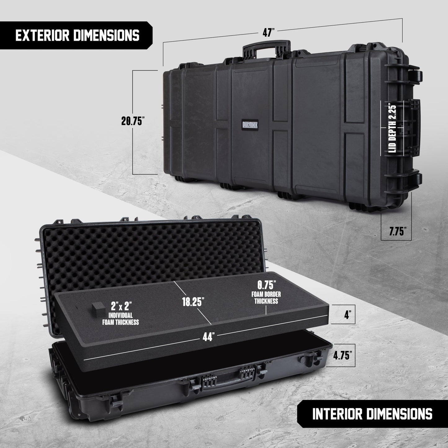 Durabox All Weather Hard Case 47 x 21 x 8” – TSA Approved Rifle Case with Customizable Foam, Dual Ergonomic Handles and Wheels - Waterproof Travel Case for Rifles, Guns, Shotguns, Ammo, Scopes & Gear