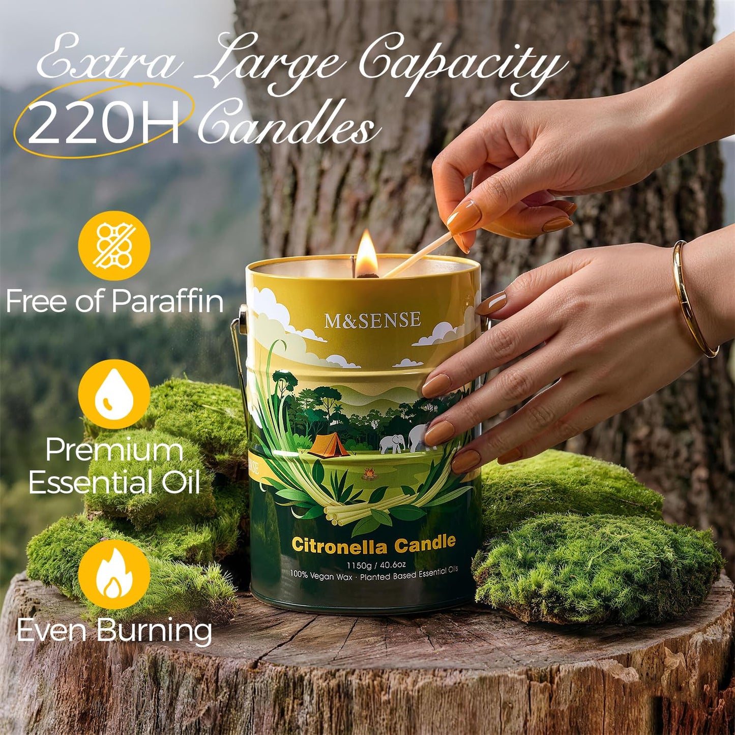 M&SENSE Citronella Candles Outdoor – 220 Hour Burn, 40.6oz Large, Natural Non-Toxic Soy Wax, Outdoor & Indoor Use for Patio, Camping, Home