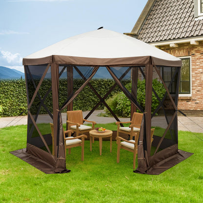 Hipicute 10x10ft Pop Up Gazebo Screen Tent with Mosquito Netting, 6 Sided Pop-Up Canopy Shelter Tent with Carrying Bag and Ground Stakes for Outdoor Camping, Lawn and Backyard