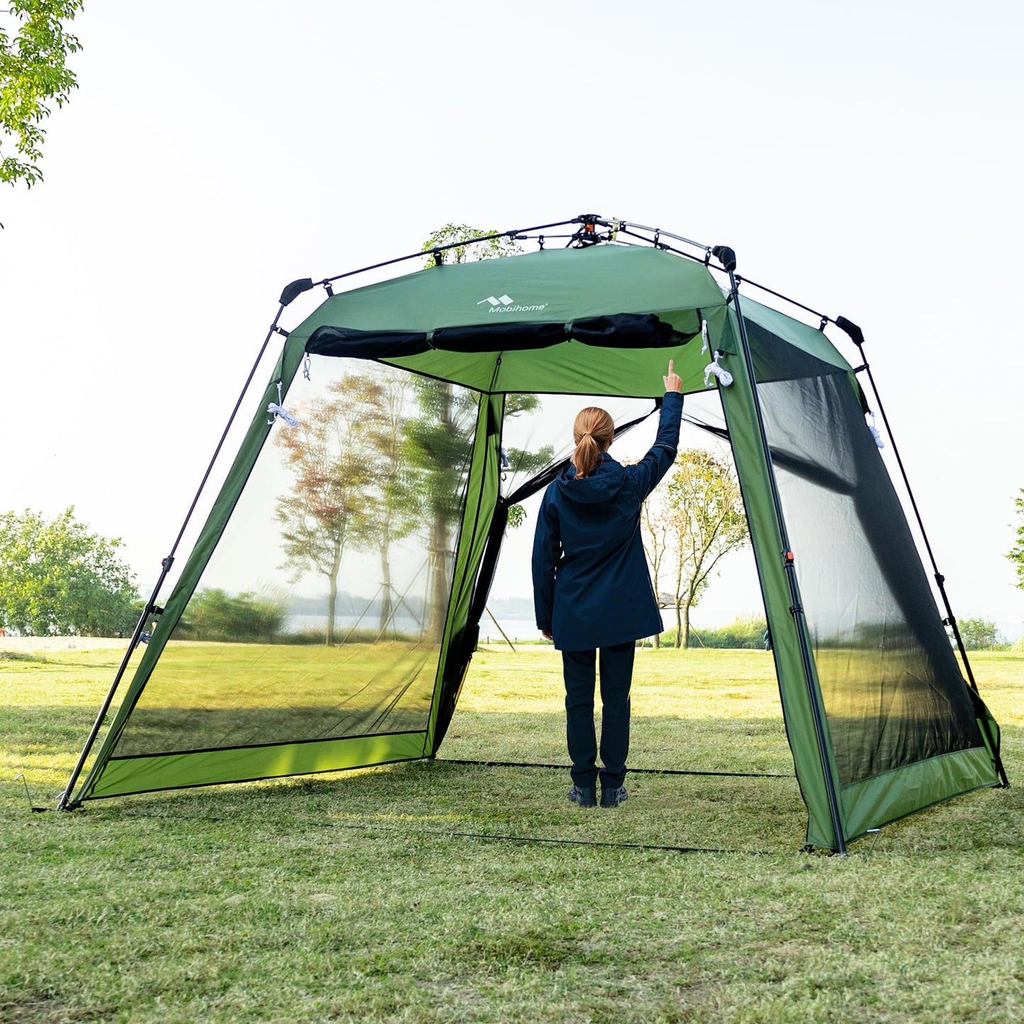 Pop Up Screen House Gazebo 8.2'x8.2'x75'' – Instant Portable Canopy with Mosquito Netting & UPF Sun Protection, Tool-Free 60s Setup, Foldable Outdoor Tent for Backyard, Camping, Park,Olive Green