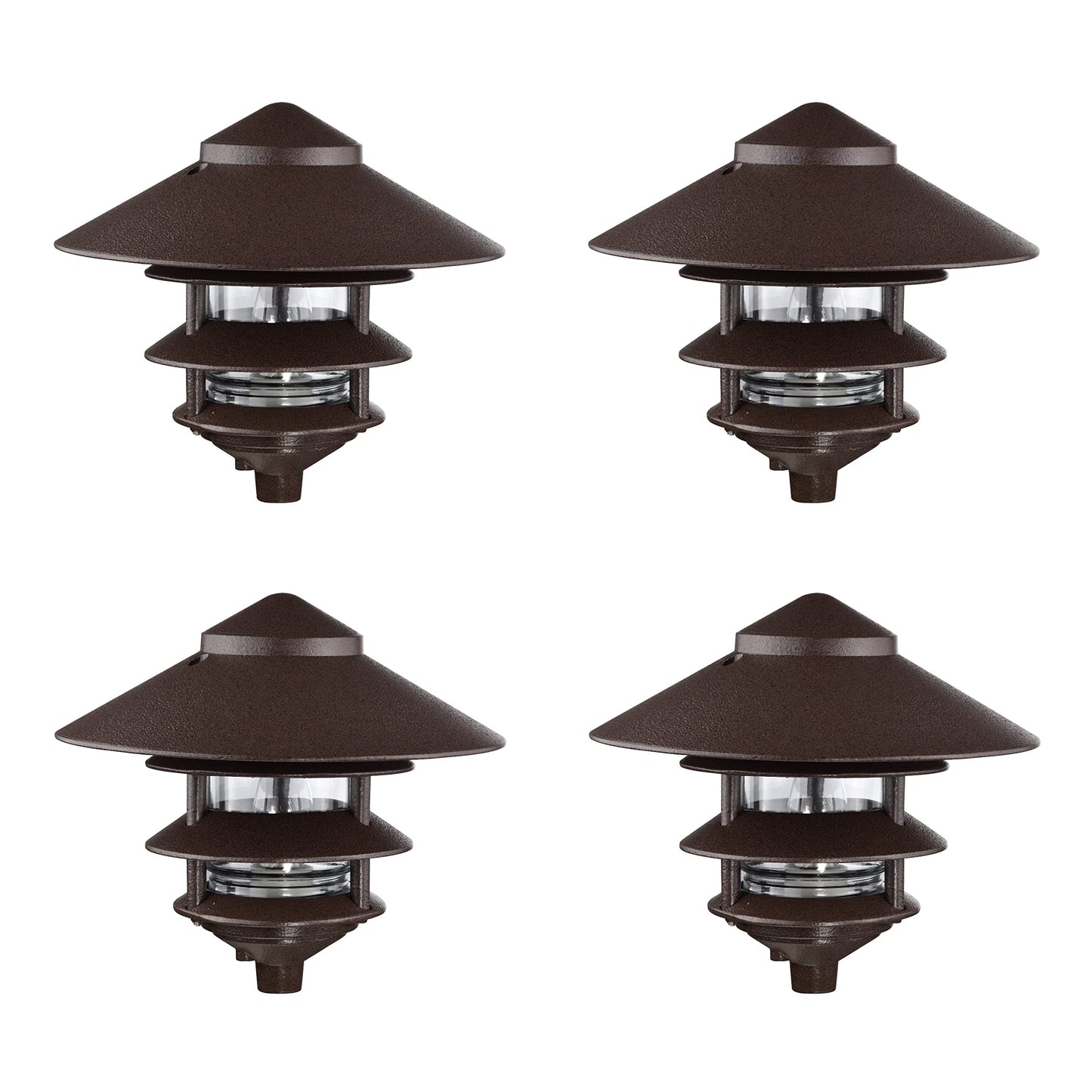 Nuvo SF76/637/04 Outdoor Pagoda Landscape Pathway Light, 3 Tier - Large Hood, Old Bronze (4 Pack)