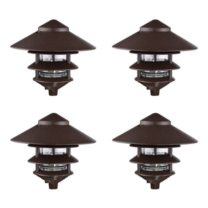 Nuvo SF76/637/04 Outdoor Pagoda Landscape Pathway Light, 3 Tier - Large Hood, Old Bronze (4 Pack)
