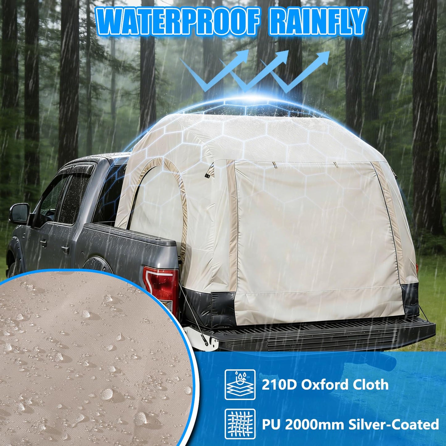 OPP ULITE Foldable Pickup Truck Bed Tent, Full Size Sportz Air Mattress, Camping & Outdoor Truck Tent, 2-Person Portable Includes Pillows & Glow-in-The-Dark Stakes