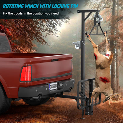 CROSSHIP Hitch Game Hoist - Deer Hoist for Truck Hitch + Lifting System Platform for 2'' Receiver, 360° Swivel Crane & Lift - Truck Bed Kit with Winch/Gambrel - 400lbs Capacity