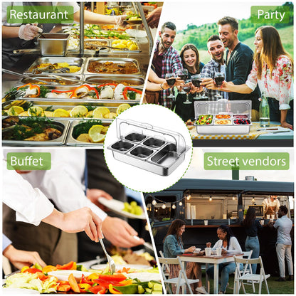 Ziliny Countertop Food Serving Display Container and Clear Roll Top Cover Stainless Steel Food Serving Tray Buffet Condiment Dispenser Display Rack for Restaurant Hotel Kitchen Party (21 x 13 x 11)