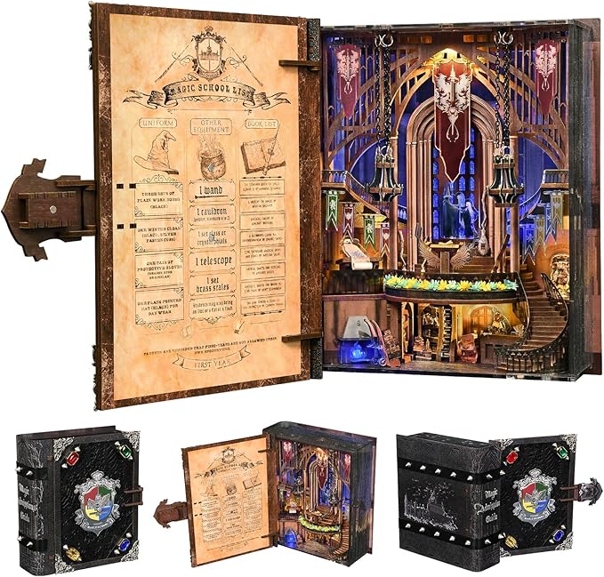 DIY Dollhouse Book Nook Kit with LED Light for Teens and Adults (Magic Admissions Guide)