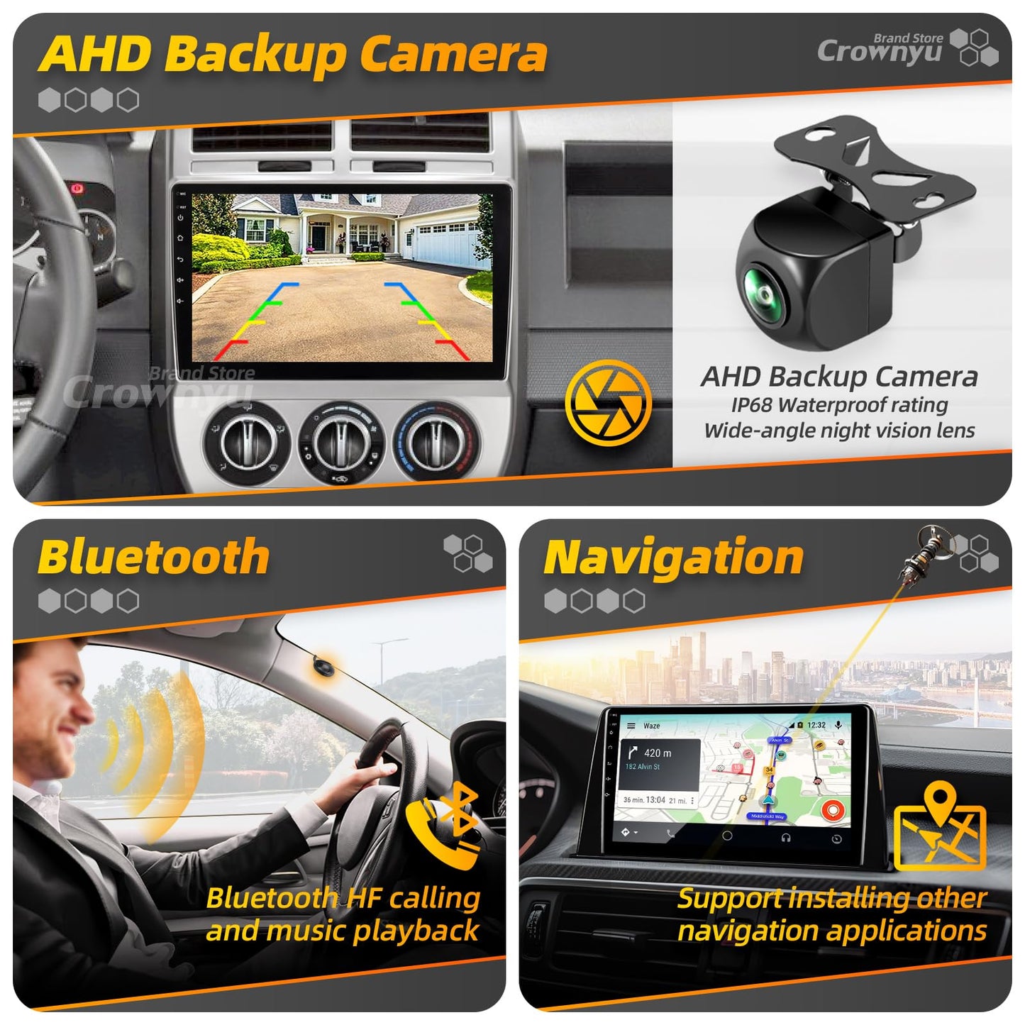 Crownyu for Jeep Patriot Compass Radio Compatible with Wirelessly Carplay Android Auto Upgrade Car Stereo Bluetooth Navigation Touchscreen GPS FM WiFi Media Player Backup Camera Head Unit (2007-2009)
