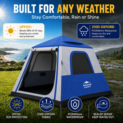 Inflatable Tents for Camping 2-4 Person, Air Tents Easy Set Up, Blow Up Tent House with Awning Pump Waterproof Portable for Adults Outdoor Camping