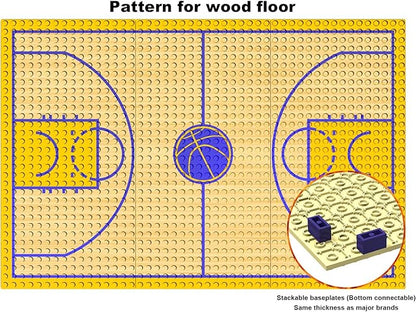 Building Blocks - Basketball Court Baseplates and Sets of 2 Basketball Hoop Basketball Goal Building Bricks for Basketball Game - Compatible with Major Brands (Basketball Playset/Blue)