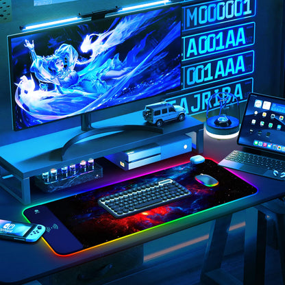 ToLuLu RGB Gaming Wireless Charging Mouse Pad, 5/7.5/10/15W 10 Light Modes LED Mouse Pad Computer Keyboard Mat Mousepad, 800x300x4MM Extended Large Desk Mat for Gaming, MacBook, Laptop, PC, Galaxy