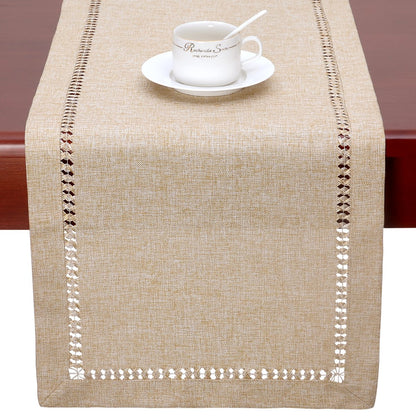 Grelucgo Handmade Hemstitch Beige Table Runner Or Dresser Scarf, Rectangular 14 by 48 Inch