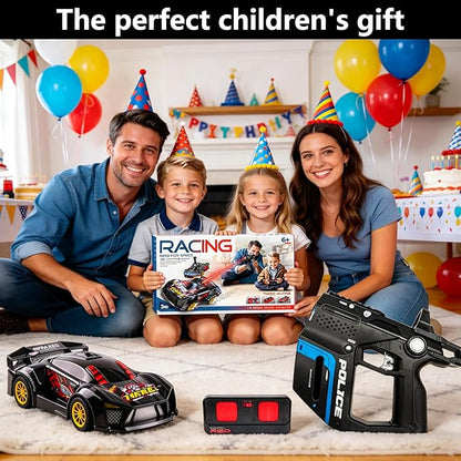 3-in-1 RC Drift Car — Sports/Racing 2-Player Battle Set with Infrared Gun Shooting &amp Flip Effects 60-Min Playtime Family-Friendly 2.4GHz Remote Control Car Toy for Kids Ages 6+ (Yellow)