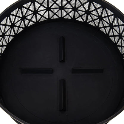 Sunjoy 30 in. Outdoor Fire Pit, Patio Black Round Wood-Burning Steel Firepit Large Fire Pits for Outside with Spark Screen and Fire Poker