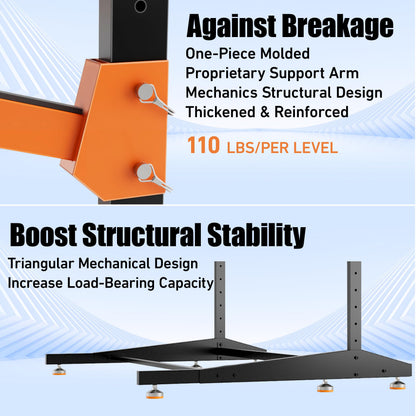 AlloyLake Freestanding Kayak Storage Rack, 2-Tier Heavy Duty Outdoor Canoe Stand for Garage & Dock, Holds 220 lbs, Rust-Proof 304 Stainless Steel Hardware (Orange)