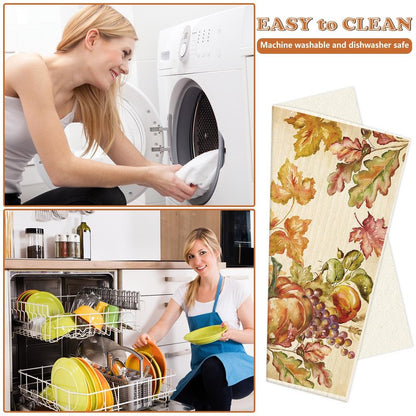 JarThenaAMCS 4Pcs Fall Swedish Kitchen Dishcloth Watercolor Pumpkin Cotton Kitchen Towel Absorbent Dish Towel for Autumn Thanksgiving Home Party Housewarming Cleaning, 7 x 8 Inch