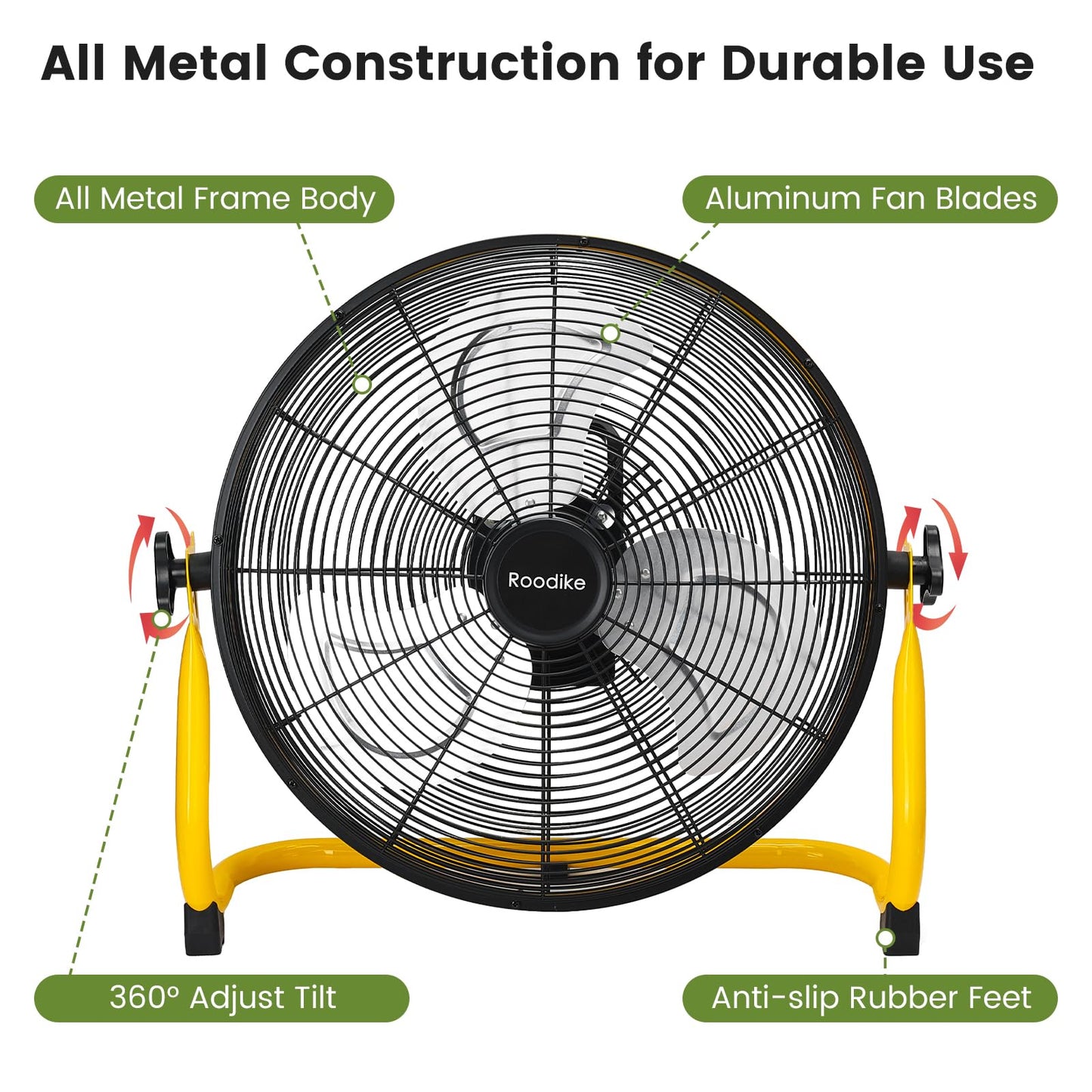 Roodike 18" Solar Rechargeable Floor Fan, 35W Solar Powered Battery Operated Fans for Outdoor Garden Greenhouse Barn Stable Camping Garage Air Circulation Cooling