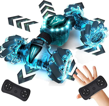 Tecnock Remote Control Car for Boys Girls 2.4GHz 4WD Gesture Sensing RC Stunt Car Toys - 360° Rotating Double Sided Hand Controlled RC Cars with LED Lights Gifts for Kids Ages 6-8 8-12
