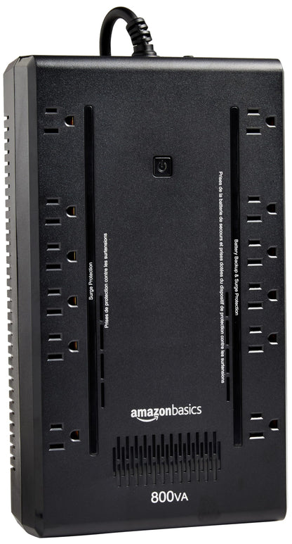 Amazon Basics UPS Battery Backup & Surge Protector 800VA/450W, 12 Outlets, Standby Uninterruptible Power Supply, for Power Outage Protection, Compact, Black