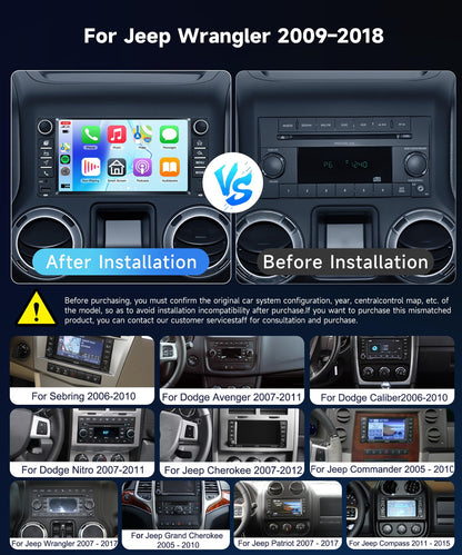 4+64G Car Stereo for Jeep Wrangler Compass Grand Cherokee Dodge Ram 1500 Chrysler Sebring 300C Wireless Carplay Android Auto,7" Touch Screen Radio, Android/GPS/WiFi/EQ DSP/UI/BT5.0/SWC/Backup Camera