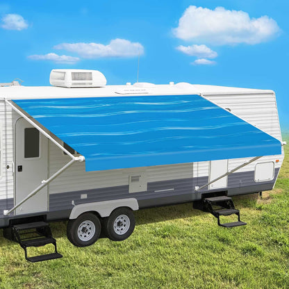 Leaveshade RV Awning Fabric Replacement Camper Trailer Awning Fabric Super Heavy Vinyl Coated Polyester 15'3''(Fit for 16' Awning)- Blue Wave