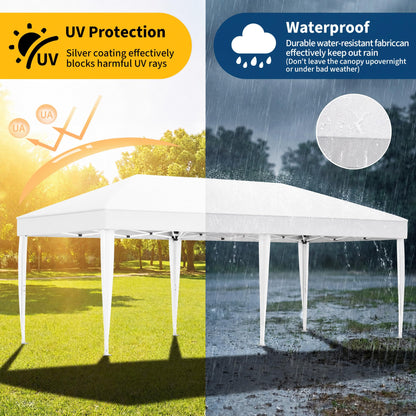 Outdoor Canopy Tent, 10x20 Pop Up Canopy with Carry Bag, 3 Adjustable Heights, Easy Set Up Tent, Heavy Duty Portable Shelter for Parties, Beach, Outdoor, White