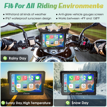 Carpuride W502 Motorcycle GPS Wireless Portable Carplay/Android Auto Waterproof Car Stereo, 5" IPS Touch Screen with Dual Bluetooth, Navigation/Siri/G00gle Assistant for Motorbike