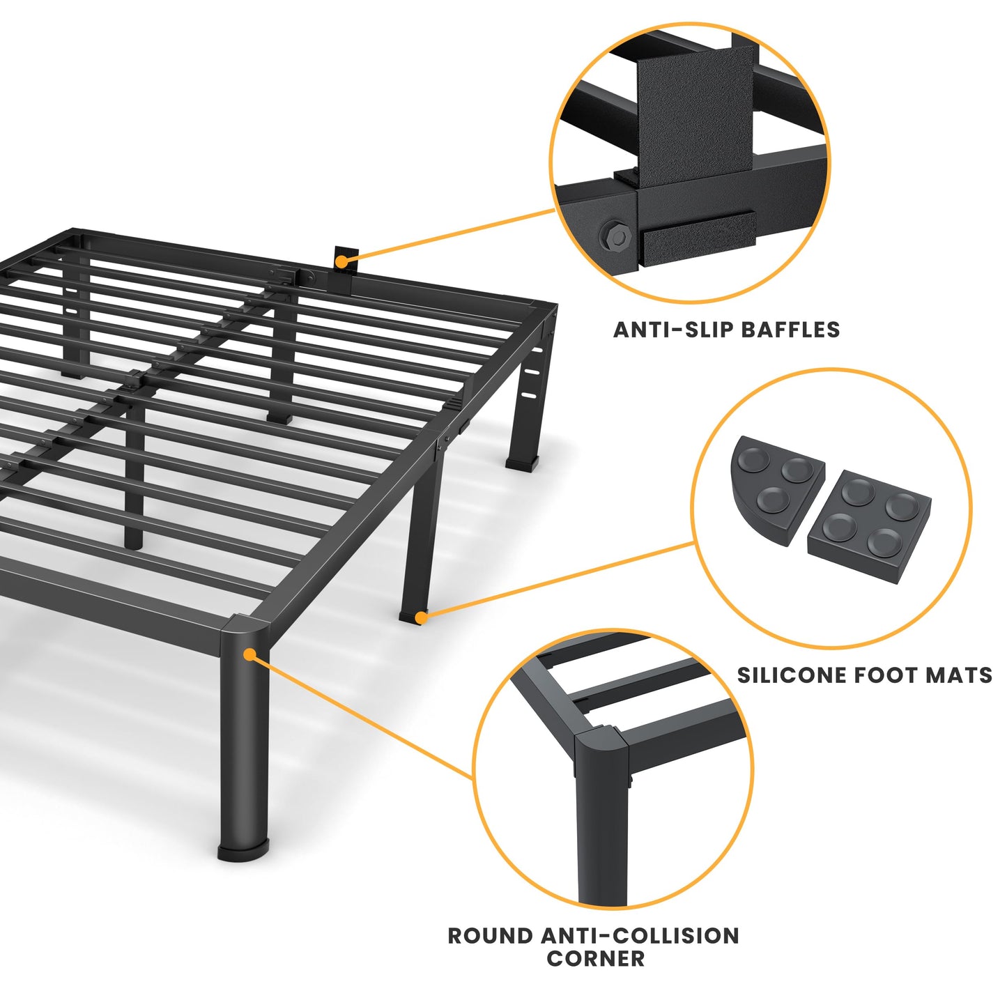 Superay 18 Inch King Size Metal Platform Bed Frame with Round Corners, Storage Space Under High Bed Frame-Heavy Duty Steel Slats Support, Noise Free - Easy Assembly - No Box Spring Needed
