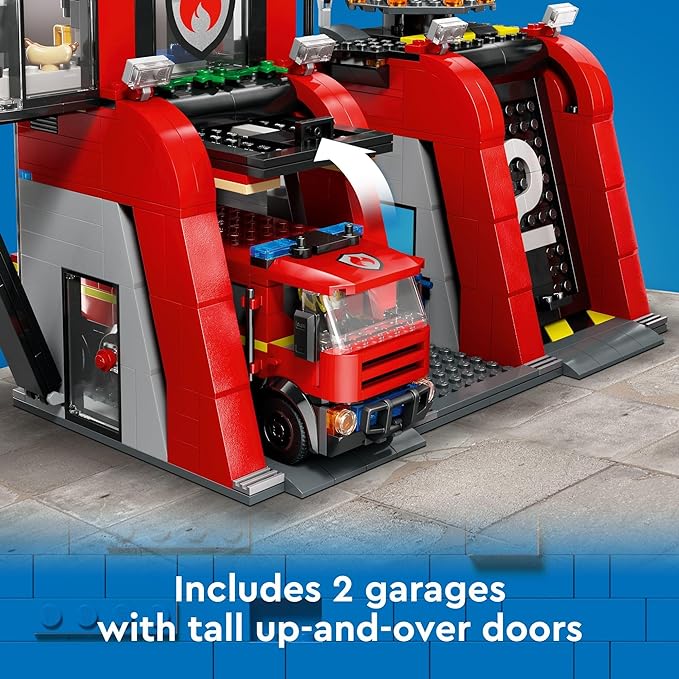 LEGO City Fire Station with Fire Truck Toy - Kids Toy Building Sets with 2 Fire Truck Attachments - Gifts for Boys &amp Girls Ages 6+ - Pretend Play Set with 5 Minifigures - 60414