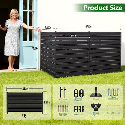GILPWA 42" H x 38" W (3 Panels) Outdoor Privacy Screens, Air Conditioner Fence Metal Trash Can Privacy Fence Panels for Garden, Pool Equipment Enclosure, No Dig Backyard Patio Fencing (Black)