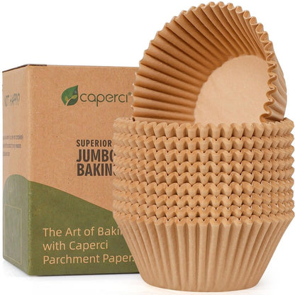 Caperci Parchment 200pcs Jumbo Muffin Liners for Baking - Natural Paper Large Cupcake Liners for Jumbo Muffin Pan, Balanced Non-Stick/Excellent Grease-proof, No Smell, Food Grade (Natural)