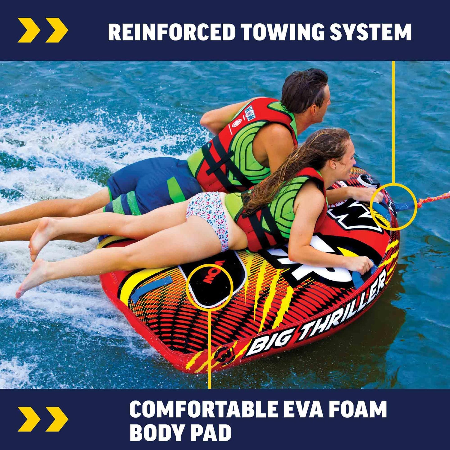 Wow Sports Thriller Towable Deck Tube - 1-2 Person - 340 lb Capacity - for Boating - Youth & Adults