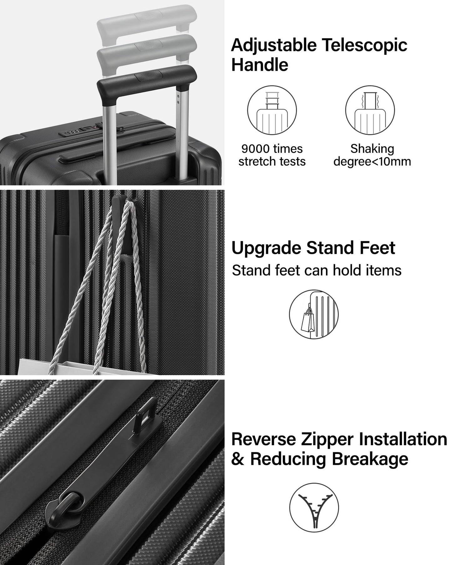 Hanke 24 Inch Checked Luggage, Large Capacity PC Hard shell Suitcase with 4:6 Deep Compartment, Fully Enclosed Interior, Spinner Wheels & TSA Lock for 7-10 day mid-length travel, Jet Black