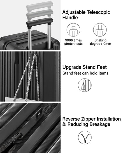 Hanke 24 Inch Checked Luggage, Large Capacity PC Hard shell Suitcase with 4:6 Deep Compartment, Fully Enclosed Interior, Spinner Wheels & TSA Lock for 7-10 day mid-length travel, Jet Black