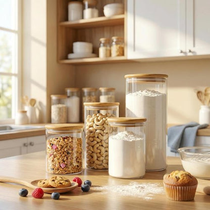 HomArtist Large Glass Food Storage Containers - 180oz Set of 2 with Airtight Bamboo Lids | Perfect for Flour, Sugar, Pasta, and More