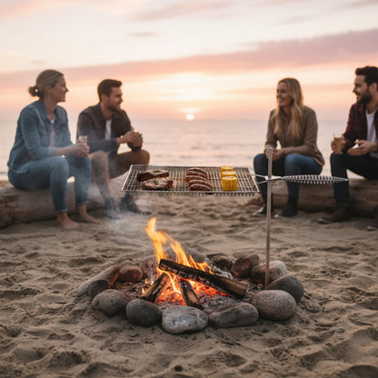 Easy Swivel Fire Pit Grill Grate – 304 Stainless Steel – 15" x 22" Cooking Surface with 36" Stake for Campfire Cooking