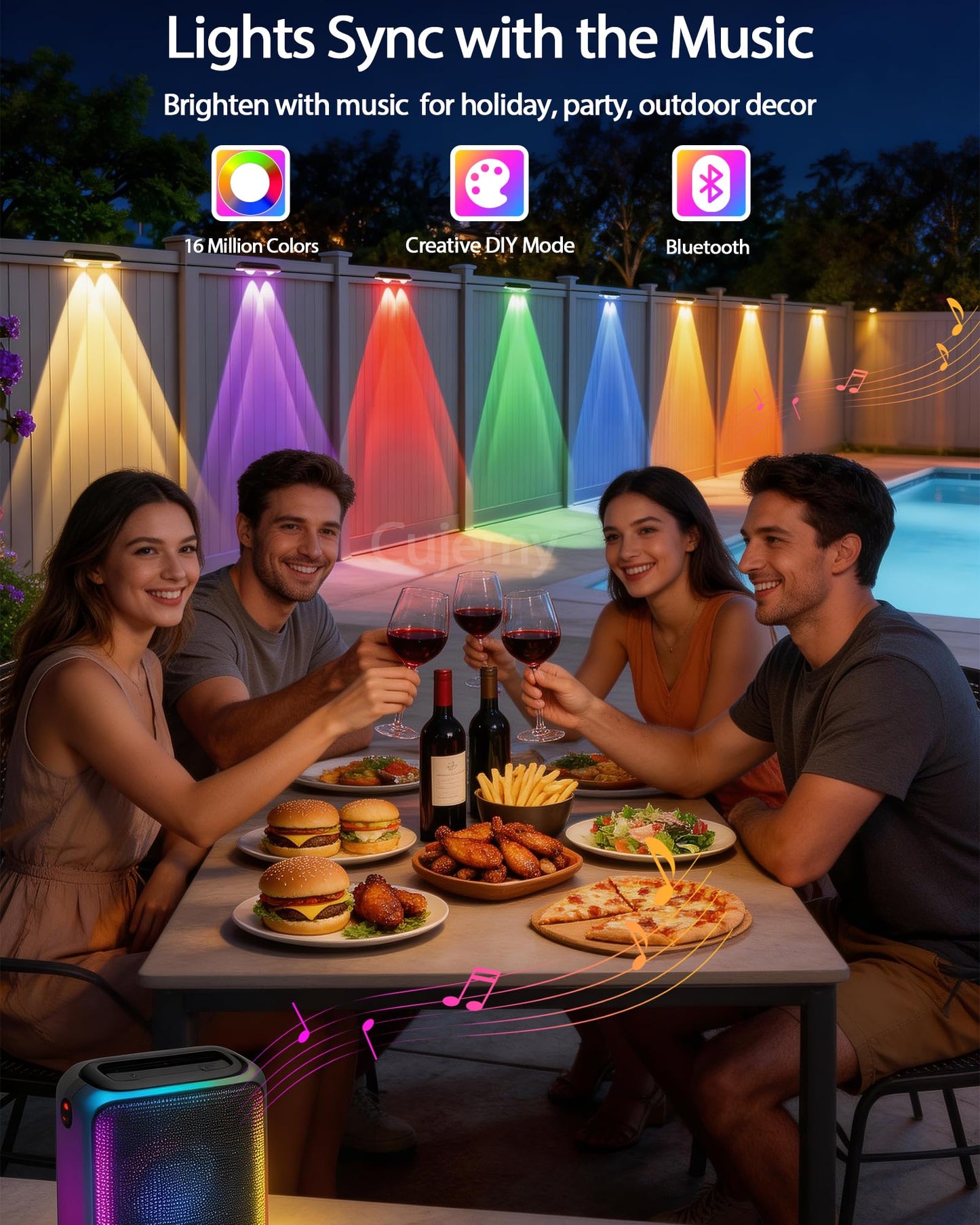 Cujemy Outdoor Deck Lights 16 Pack, 100ft Smart RGB Outdoor Lights, APP, Remote Control, Waterproof LED String Light with Timer for Wall Fence Step Yard Stairs Pool Halloween Christmas Decor