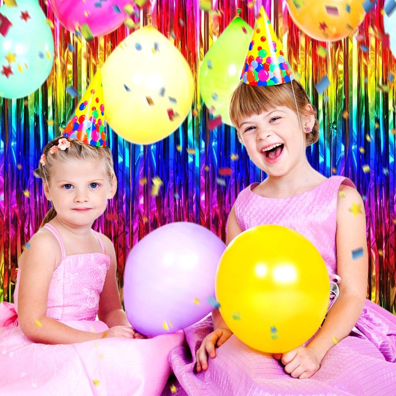 3 Pack Rainbow Foil Fringe Curtain Backdrop, 3.28Ft x 8.2Ft Metallic Tinsel Foil Fringe Streamer Curtains for Photo Booth, Christmas Day, Thanksgiving, Wedding, New Year Party Decorations