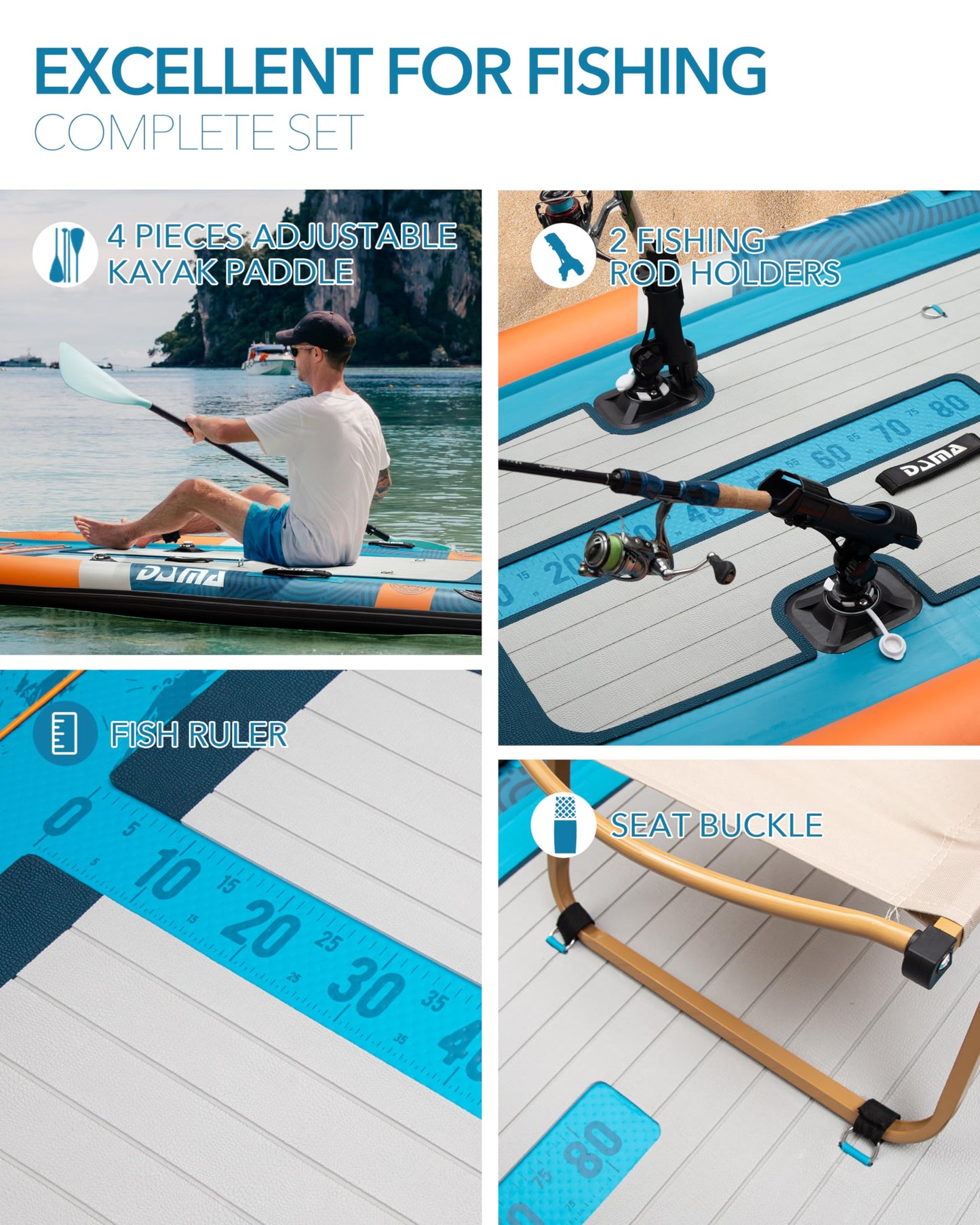 DAMA Triple Chamber Inflatable Stand Up Paddle Board 10'8"*47", Extra Wide Paddle Boards for Adults, Fishing Paddle Board SUP with 3 Removable Fins, 2 Fishing Rod Holders, Kayak Paddle
