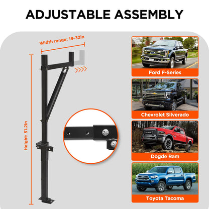 Rockland Extendable Truck Ladder Rack, 39" x 7" x 51.2", 250 LBS Capacity, Steel Truck Rack with Adjustable arm from 19" - 32", Ladder Rack for Truck