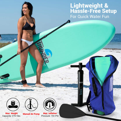 SereneLife Inflatable Stand Up Paddle Board - Wide Stable Design, Non-Slip Deck for Adults & Youth with Premium Paddle Board Accessories: Carry Bag, Dual Action Pump, Paddle, Ankle Leash - 10'